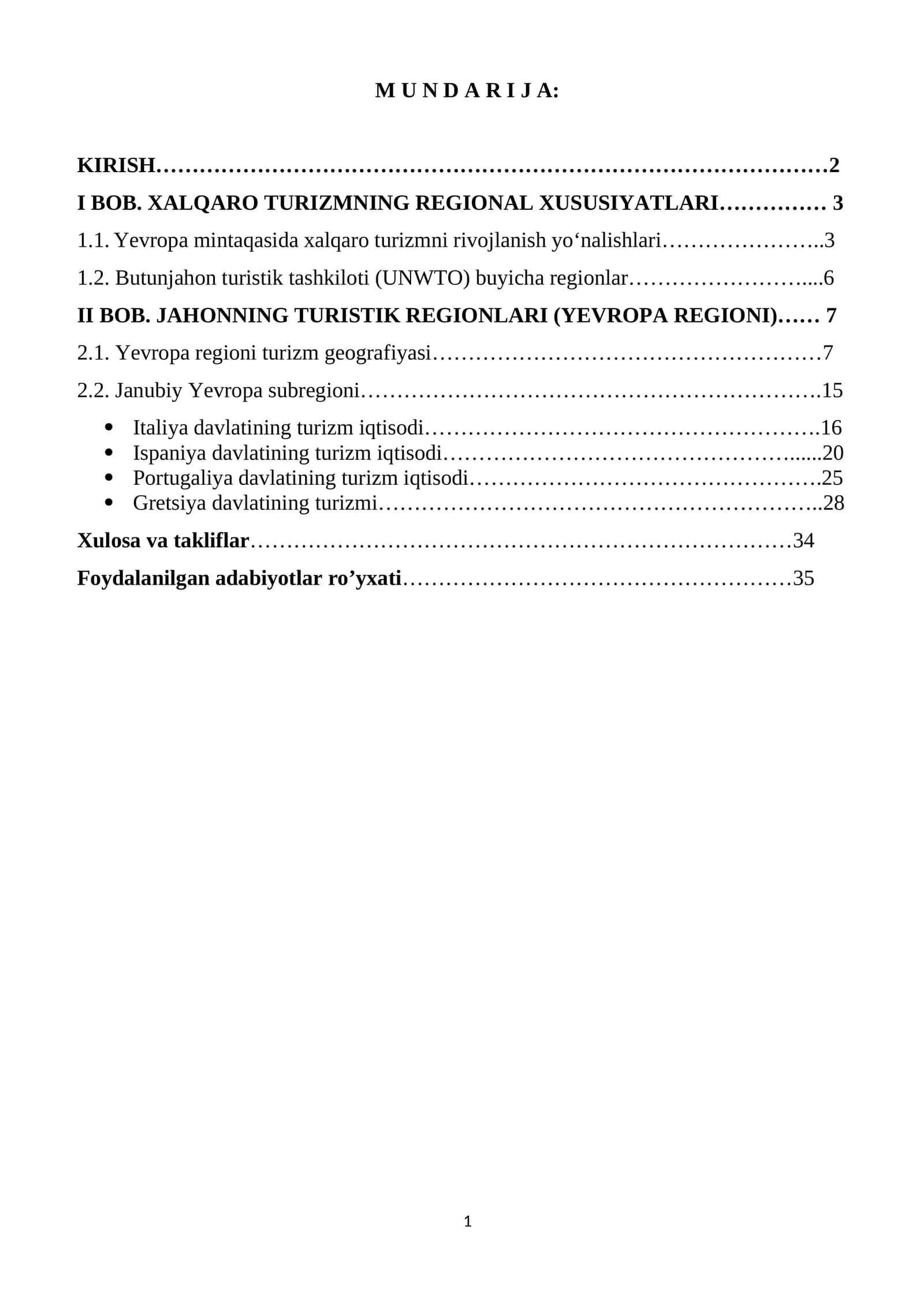 JAHONNING TURISTIK REGIONLARI (YEVROPA REGIONI) 1