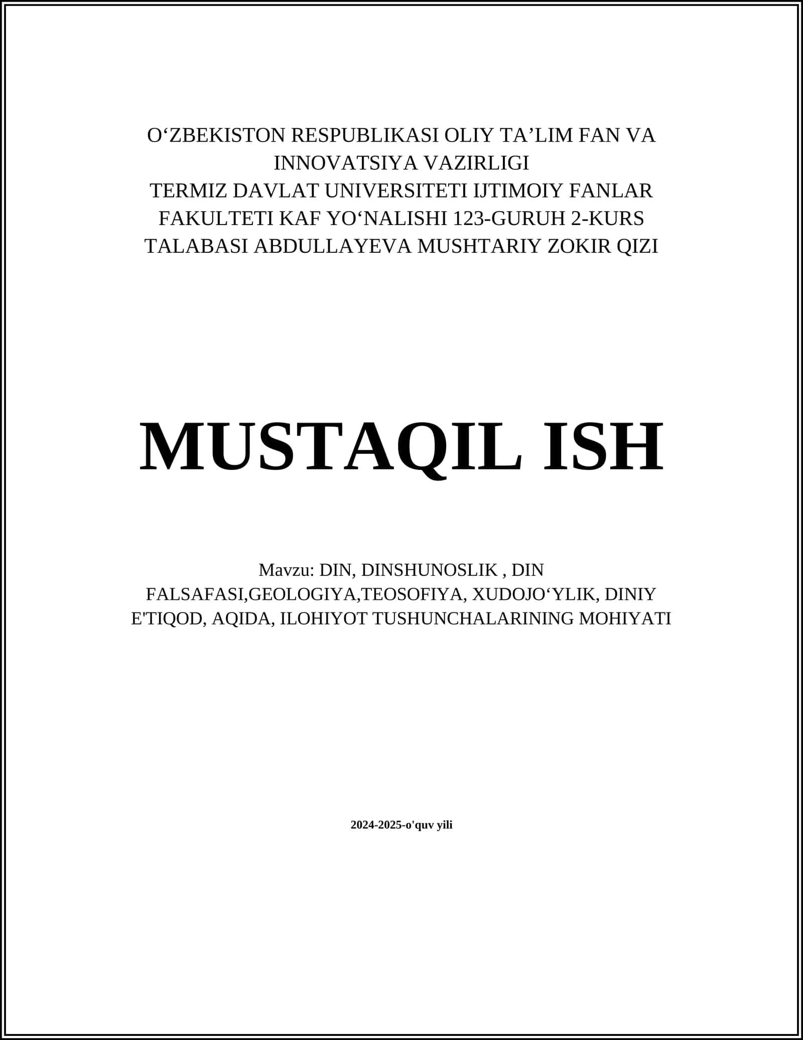 DIN, DINSHUNOSLIK, DIN FALSAFASI 1