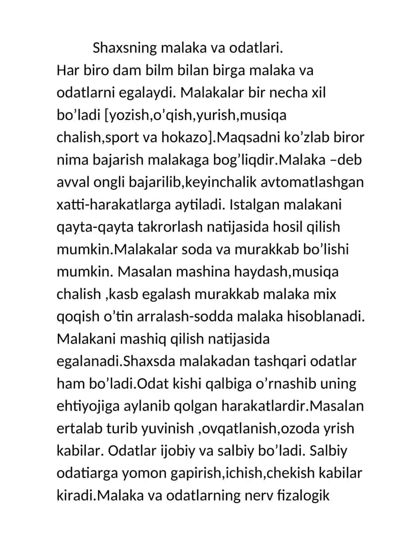 Shaxsning malaka va odatlari 1
