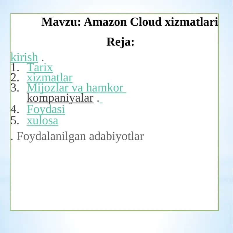 Amazon Cloud xizmatlari 1