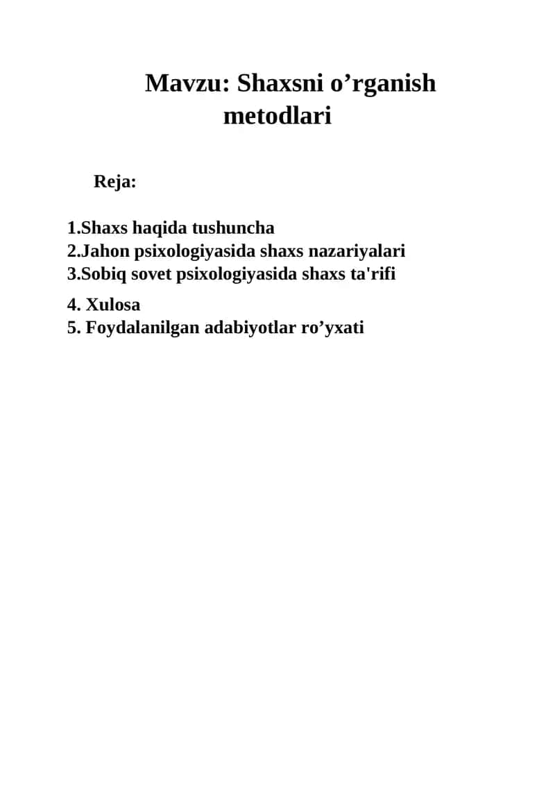 Shaxsni o’rganish metodlari 1