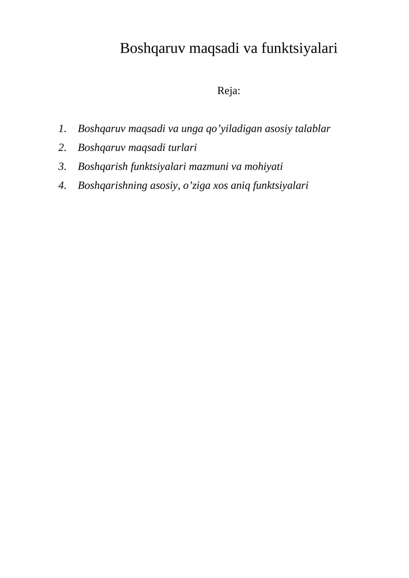 Boshqaruv maqsadi va funktsiyalari 1