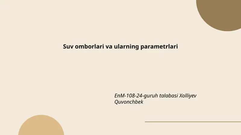Suv omborlari va ularning parametrlari 1