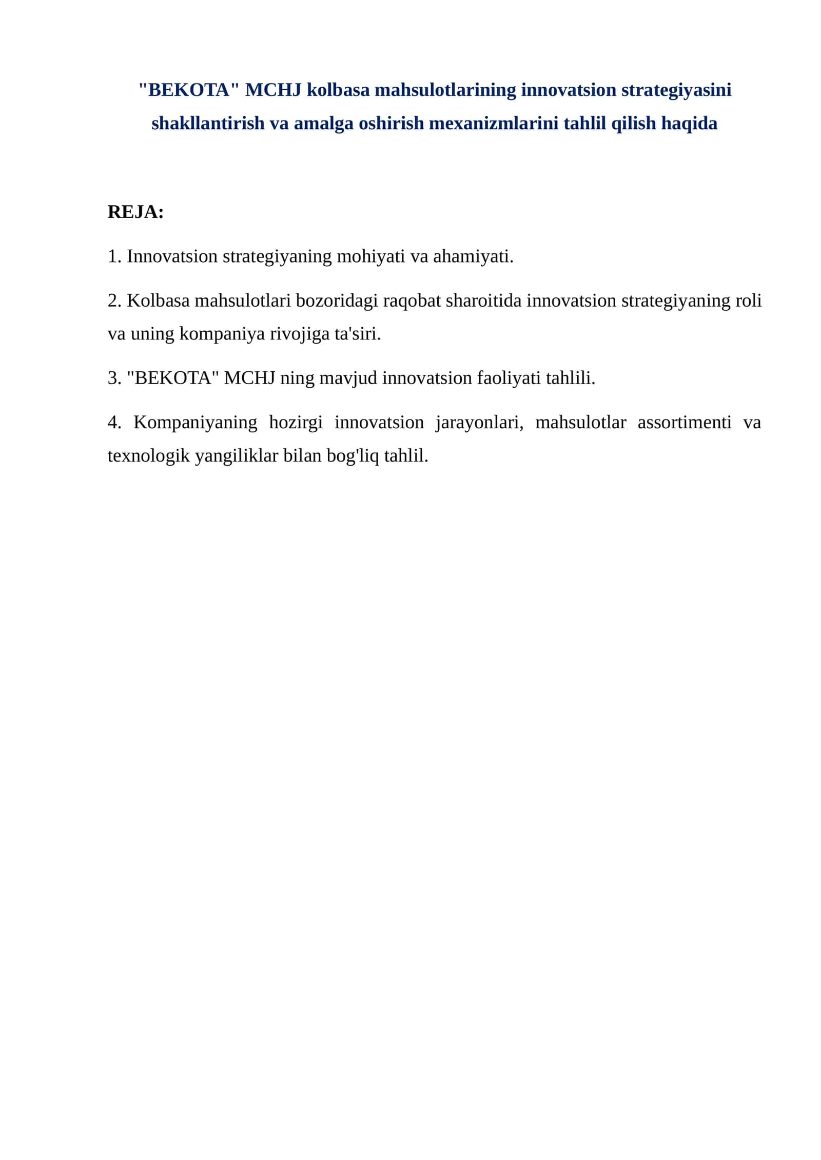 BEKOTA  MCHJ kolbasa mahsulotlarining innovatsion 1