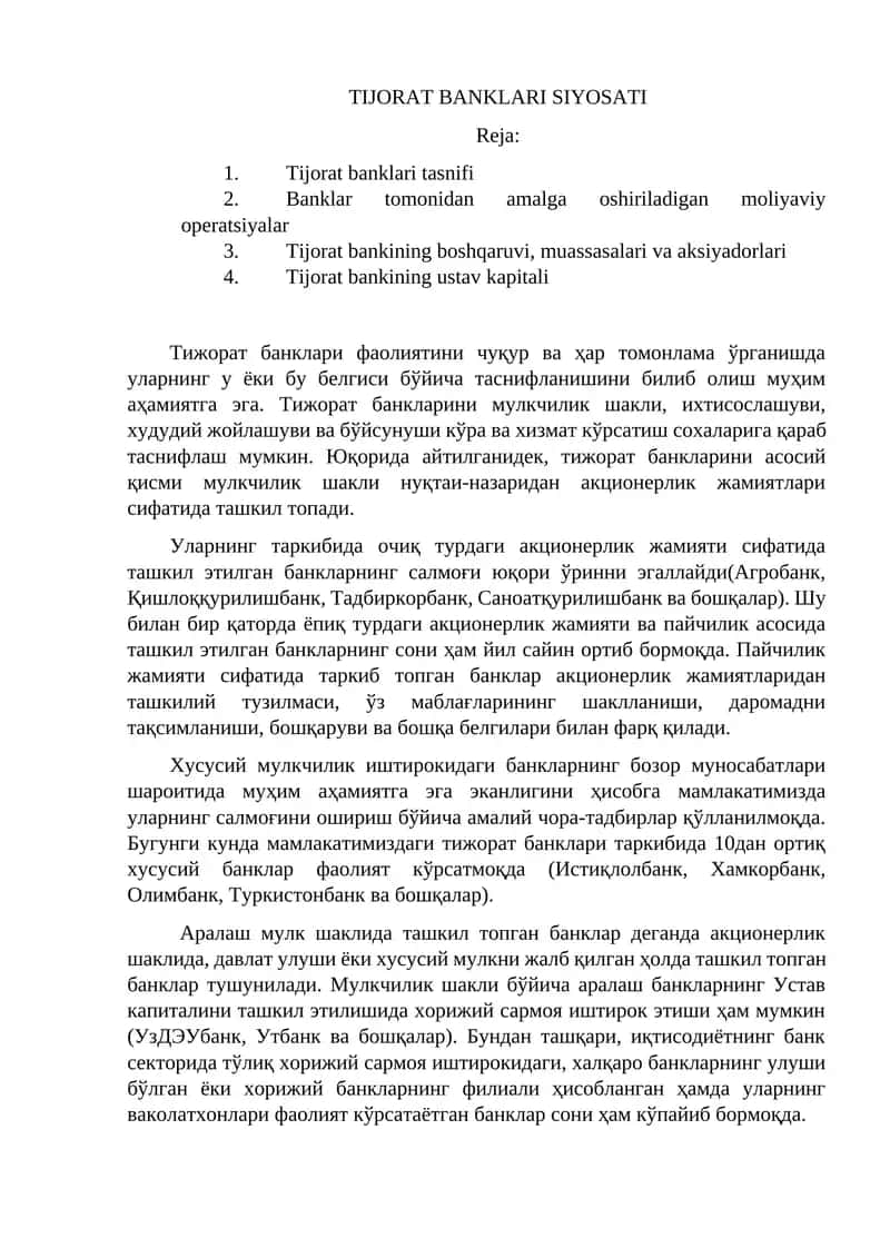 TIJORAT BANKLARI SIYOSATI 1