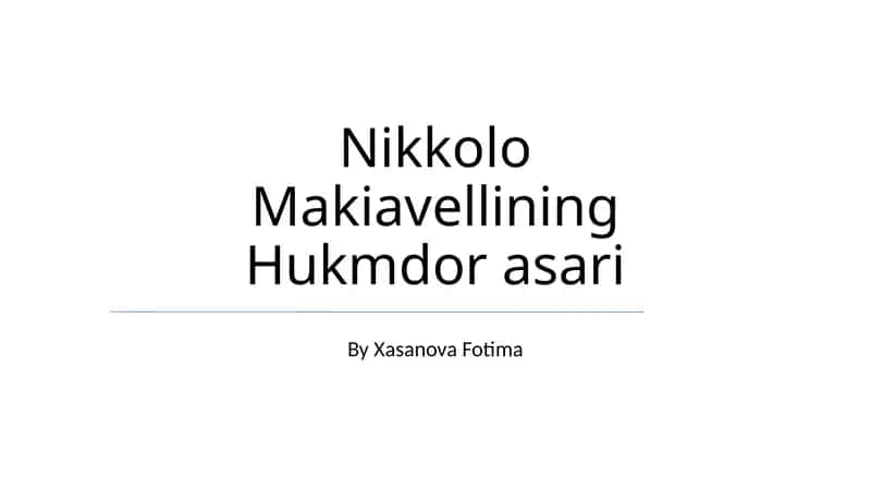 Nikkolo Makiavellining Hukmdor asari 1
