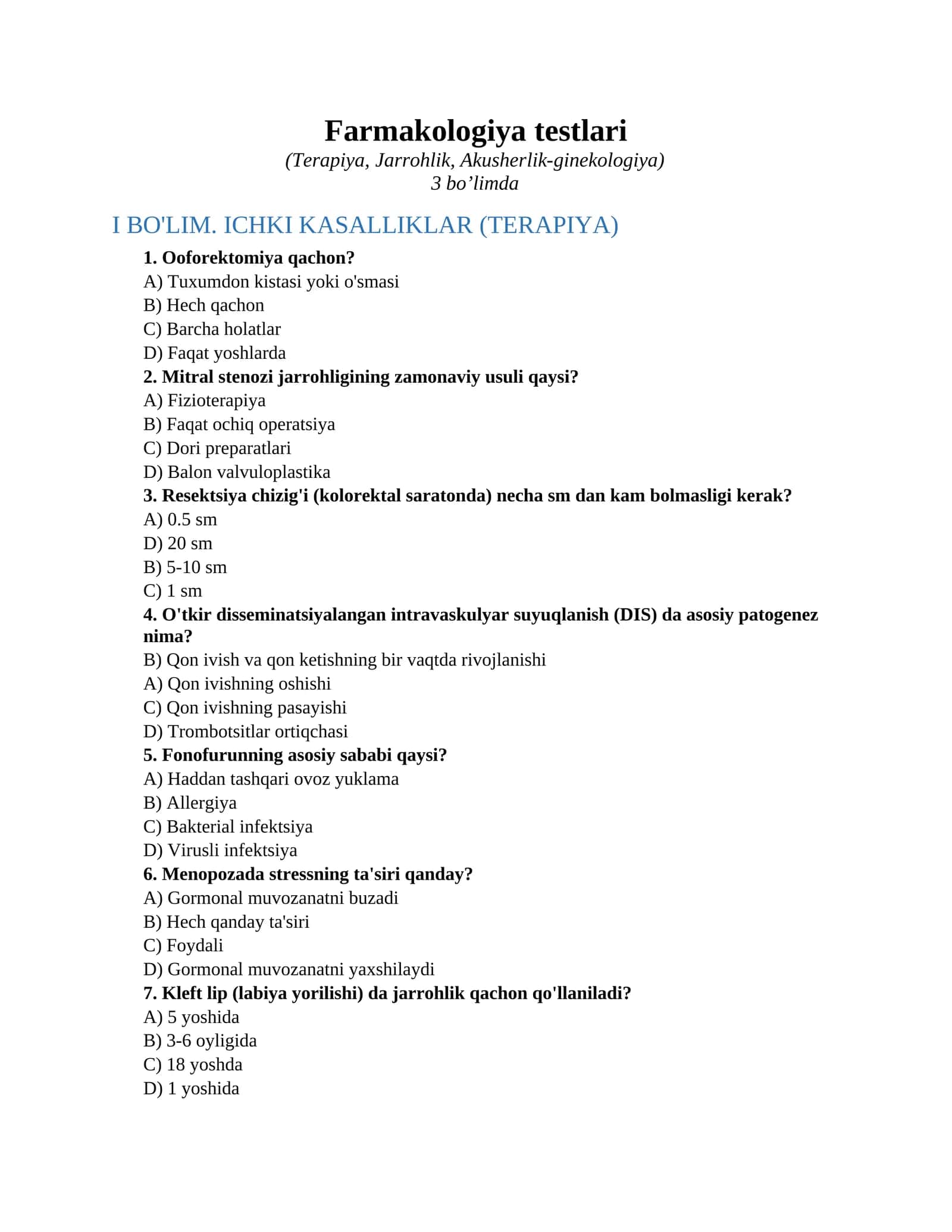 Farmakologiya testlari 1