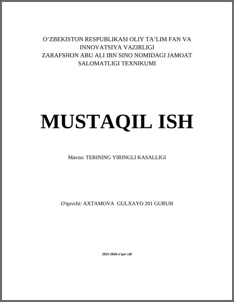 TERINING YIRINGLI KASALLIGI 1