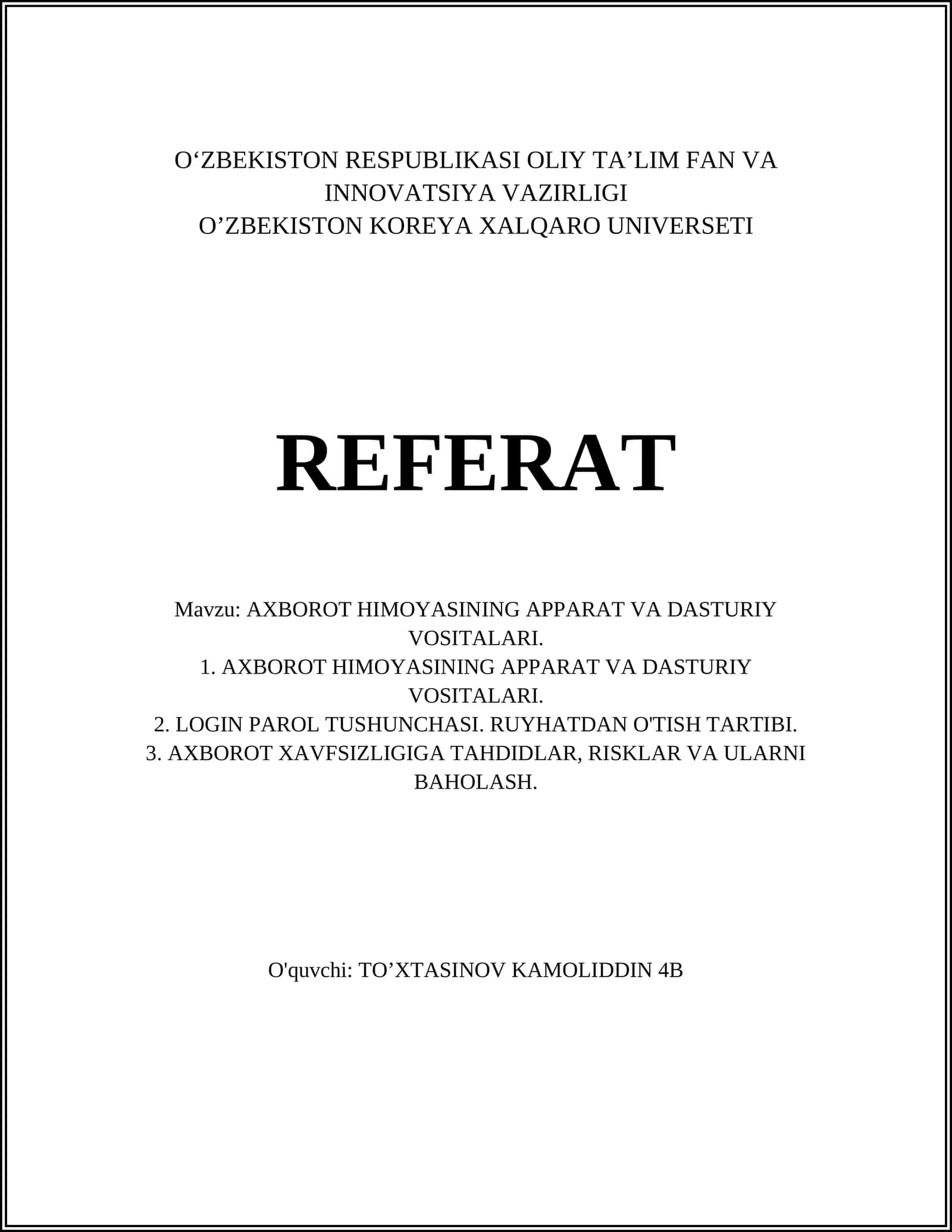 AXBOROT HIMOYASINING APPARAT VA DASTURIY VOSITALARI 1
