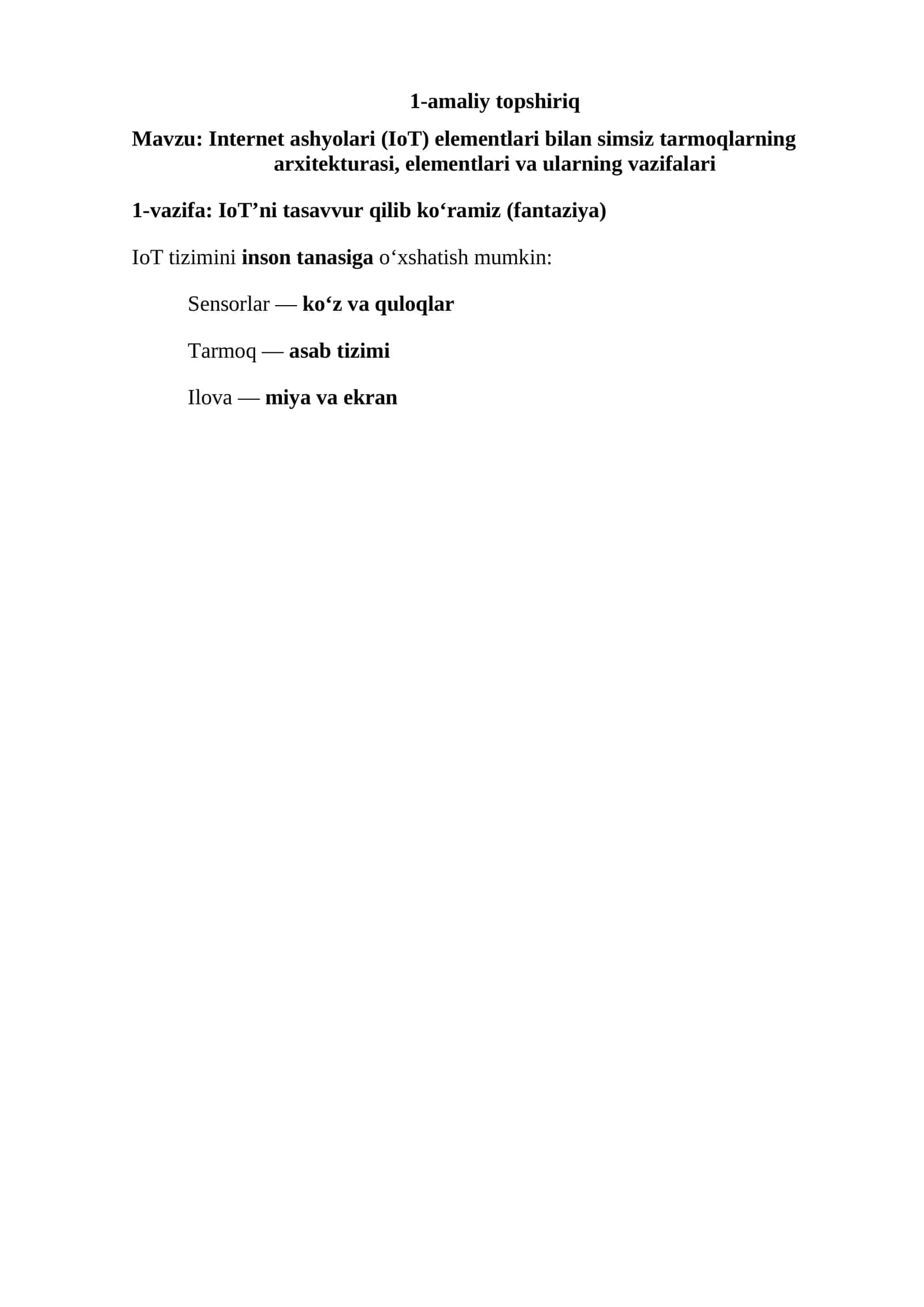 Internet ashyolari (IoT) elementlari 1