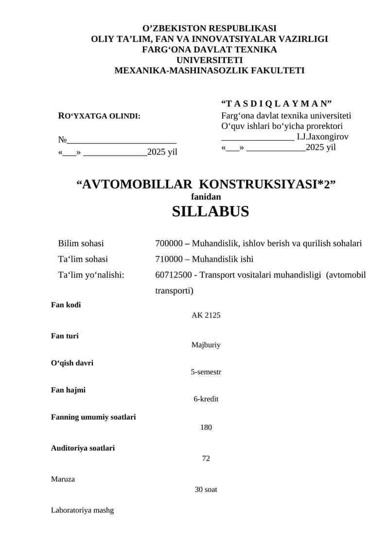 AVTOMOBILLAR KONSTRUKSIYASI 1