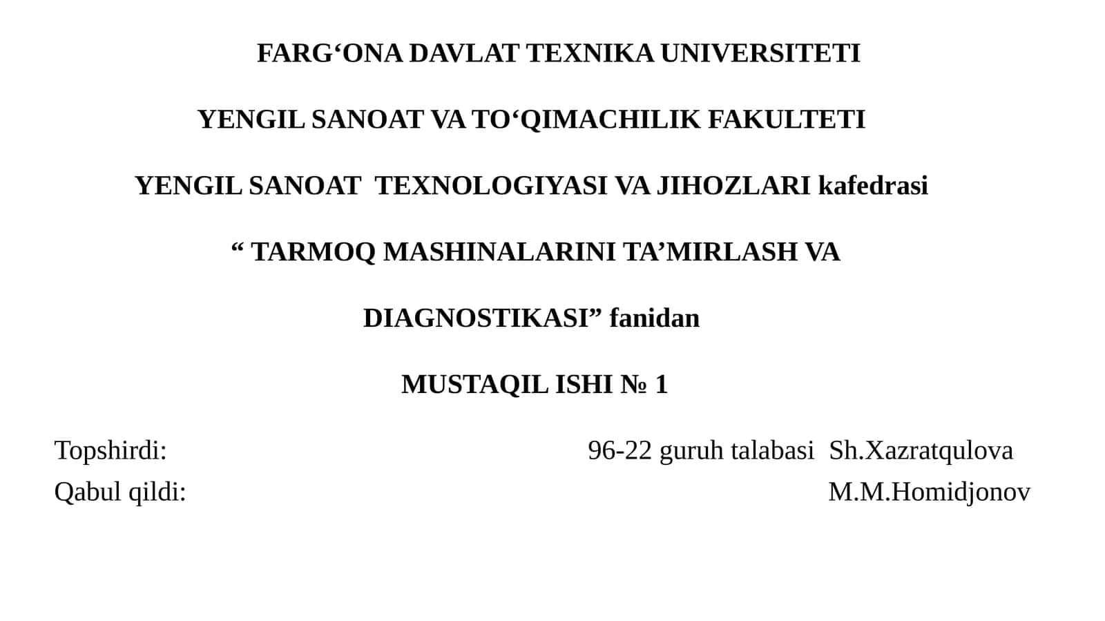Mashinalarning texnik holatini prognozlash tushunchasi. 1