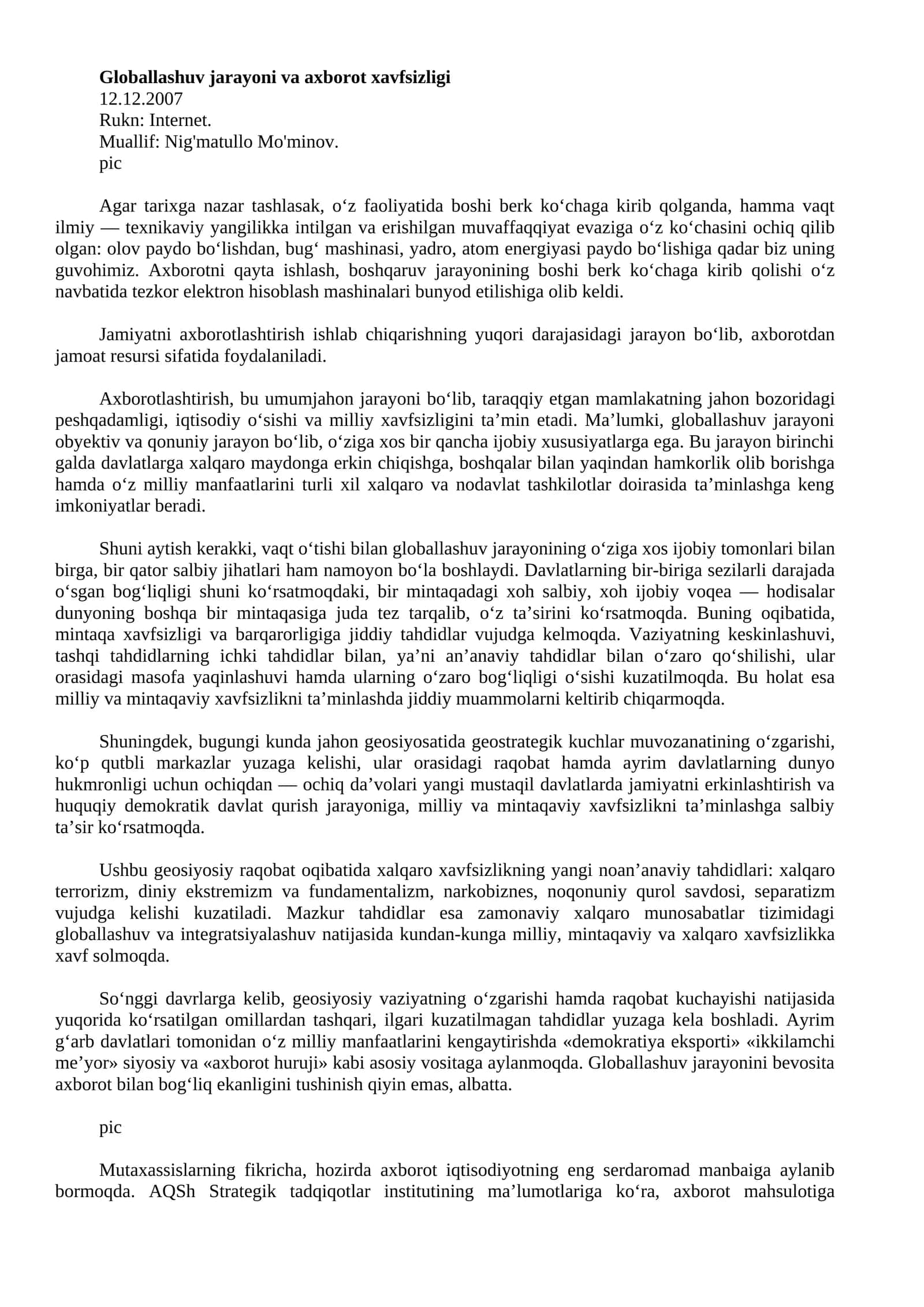 Globallashuv jarayoni va axborot xavfsizligi 1