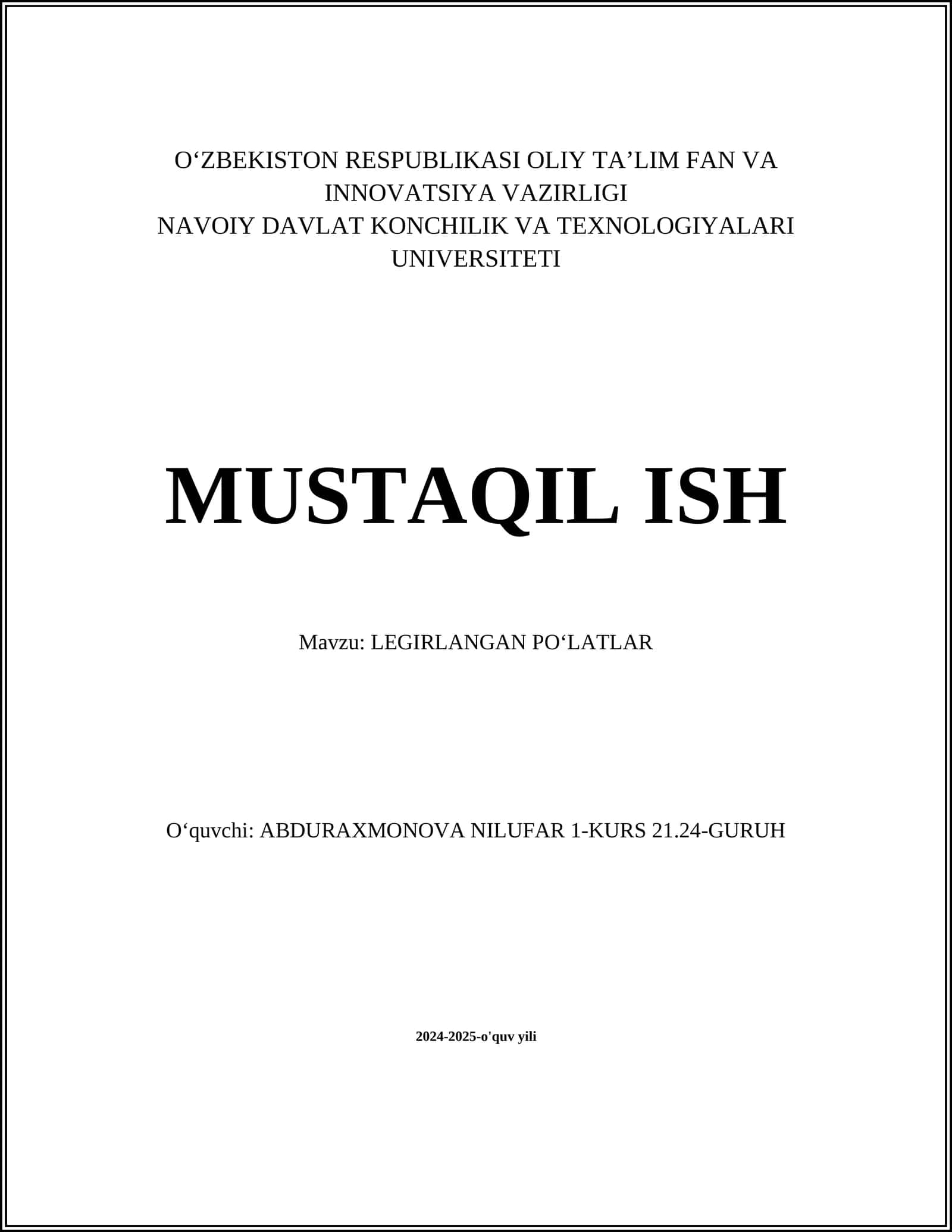 LEGIRLANGAN POʻLATLAR 1