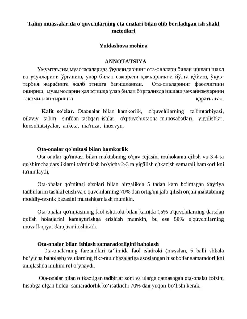 Ota-onalar qo'mitasi bilan hamkorlik 1