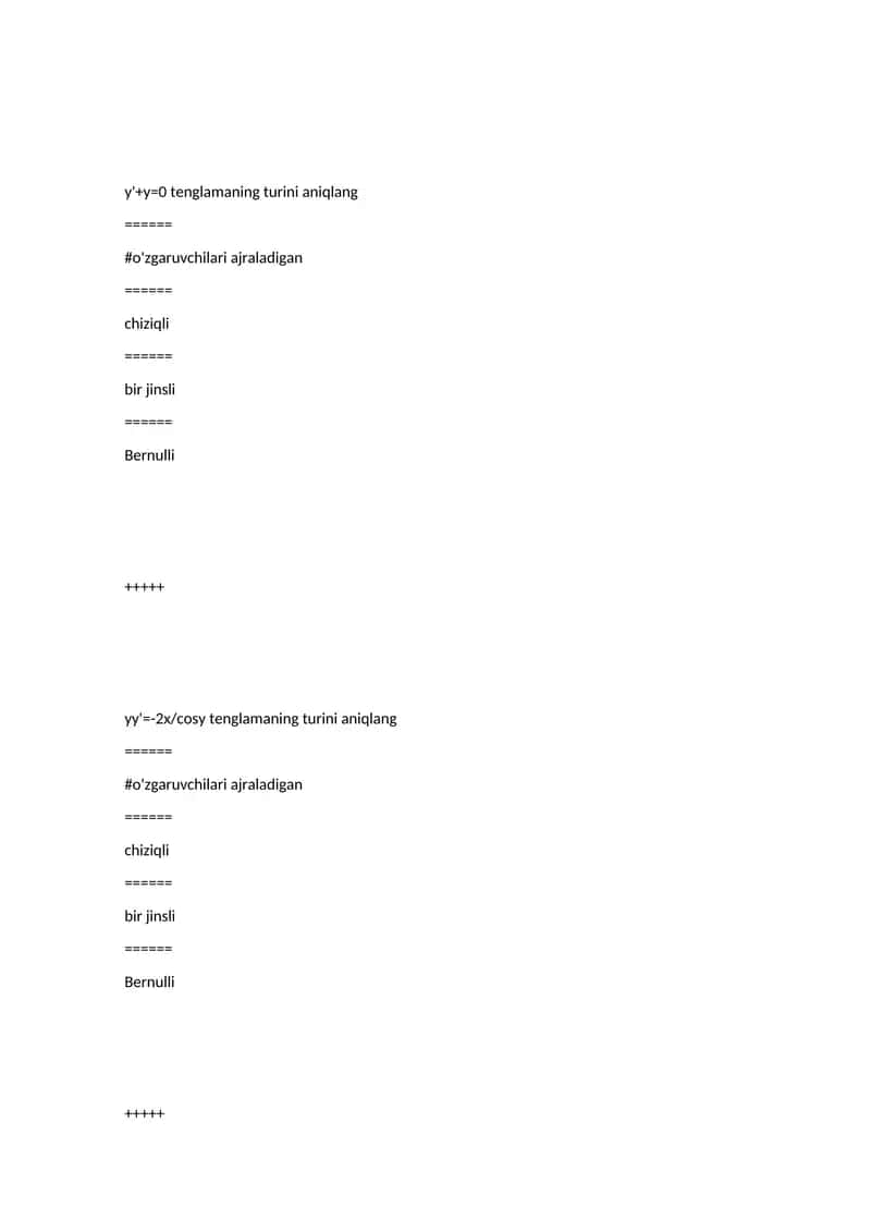 Differensial tenglamalar test savollari 1