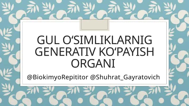 Gul o‘simliklarnig Generativ ko‘payish organi 1