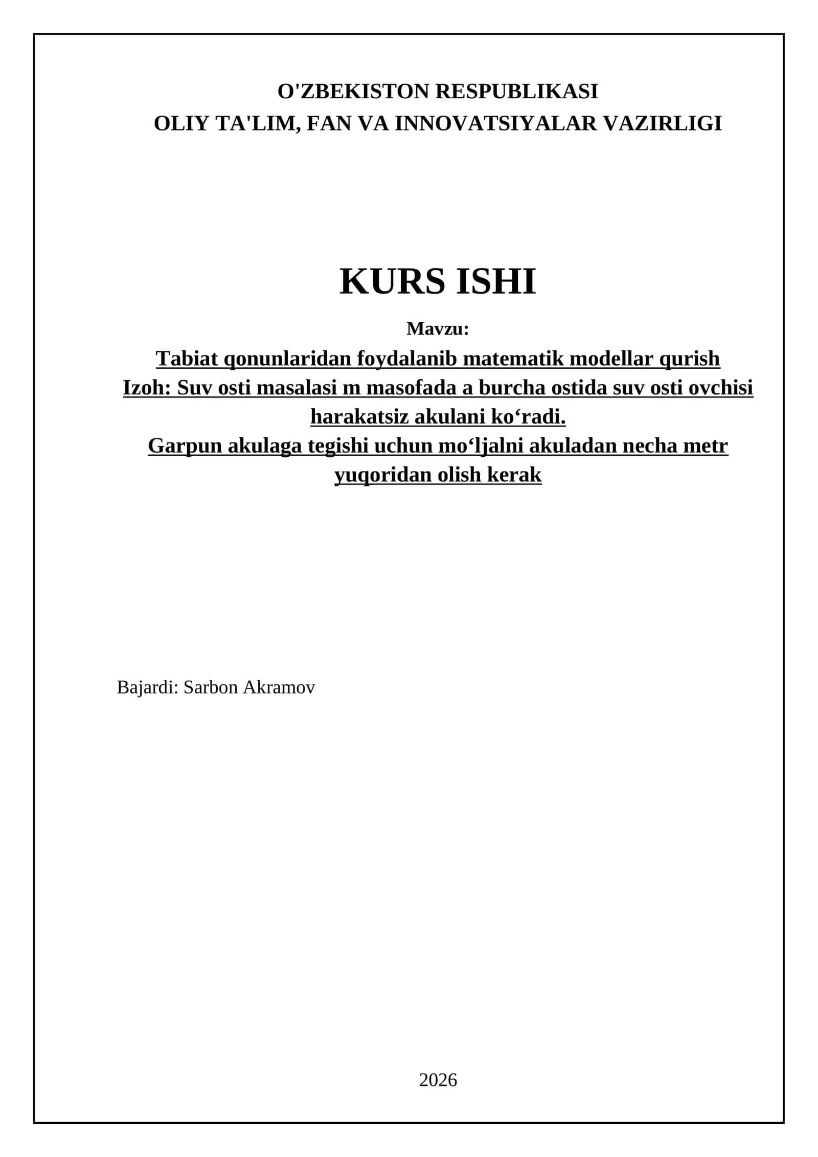 Tabiat qonunlaridan foydalanib matematik modellar qurish 1