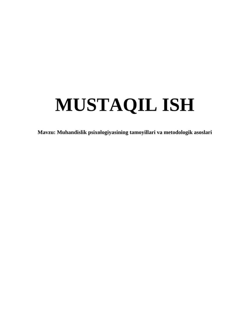 Muhandislik psixologiyasining tamoyillari va metodologik asoslari 1