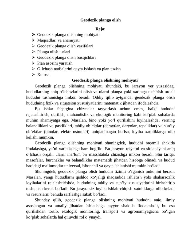 Geodezik planga olish 1