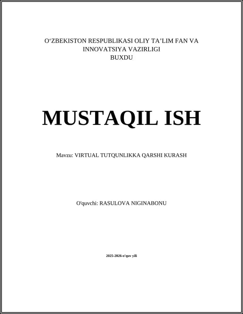 VIRTUAL TUTQUNLIKKA QARSHI KURASH 1