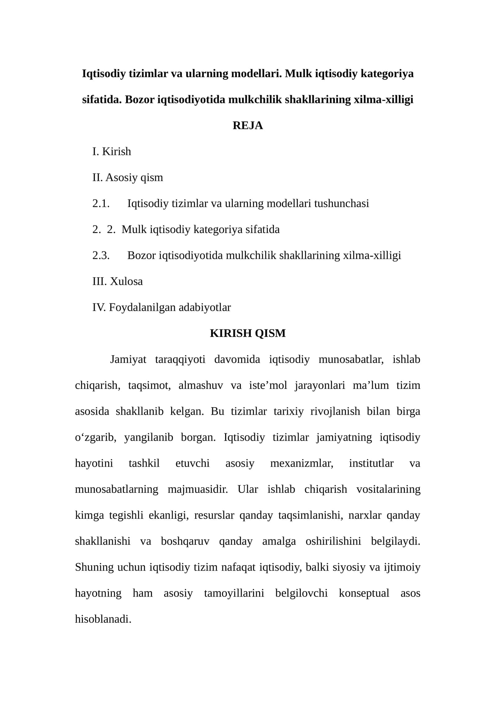 Iqtisodiy tizimlar va ularning modellari 1