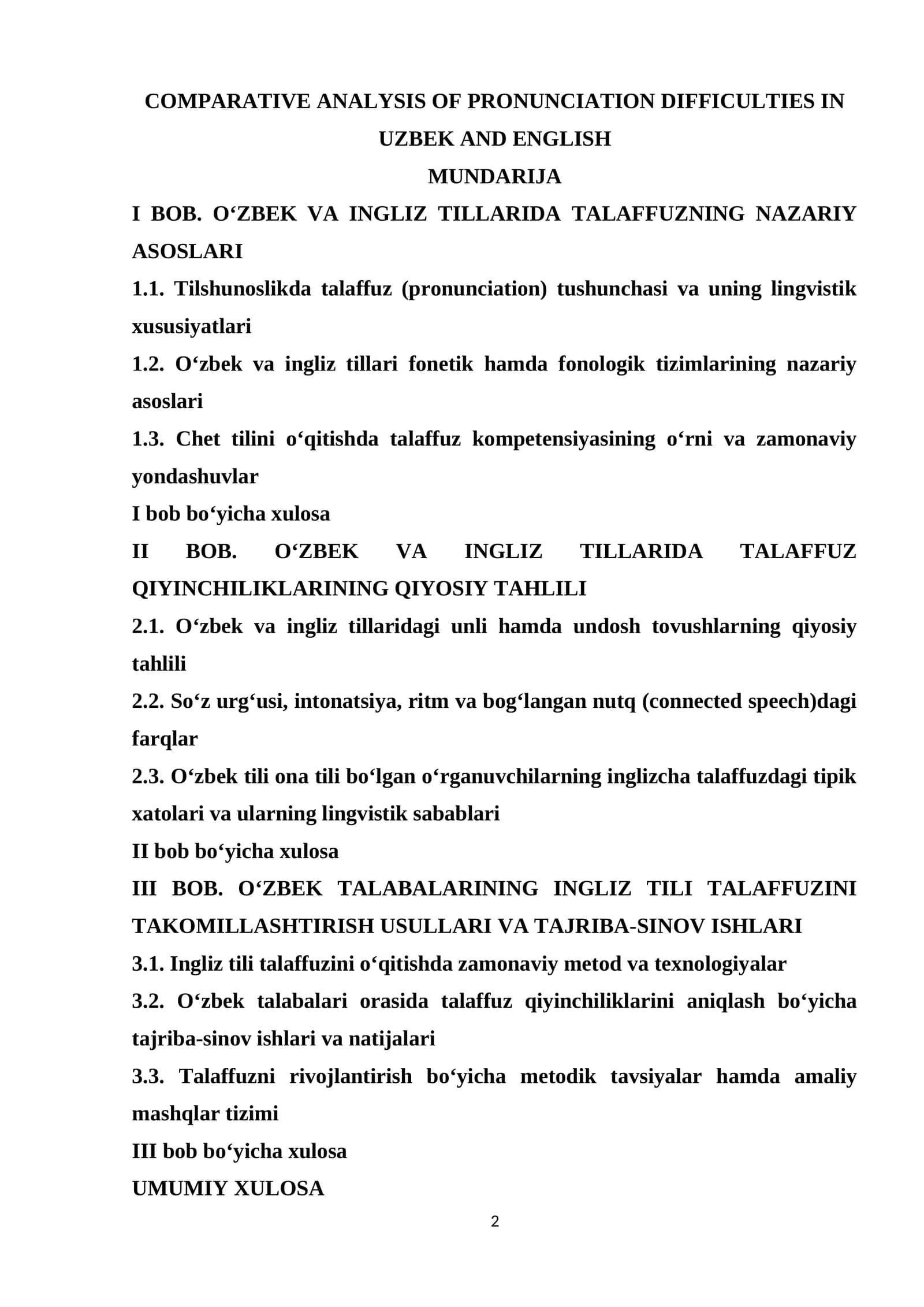 Comparative Analysis of Pronunciation Difficulties in Uzbek and English 1