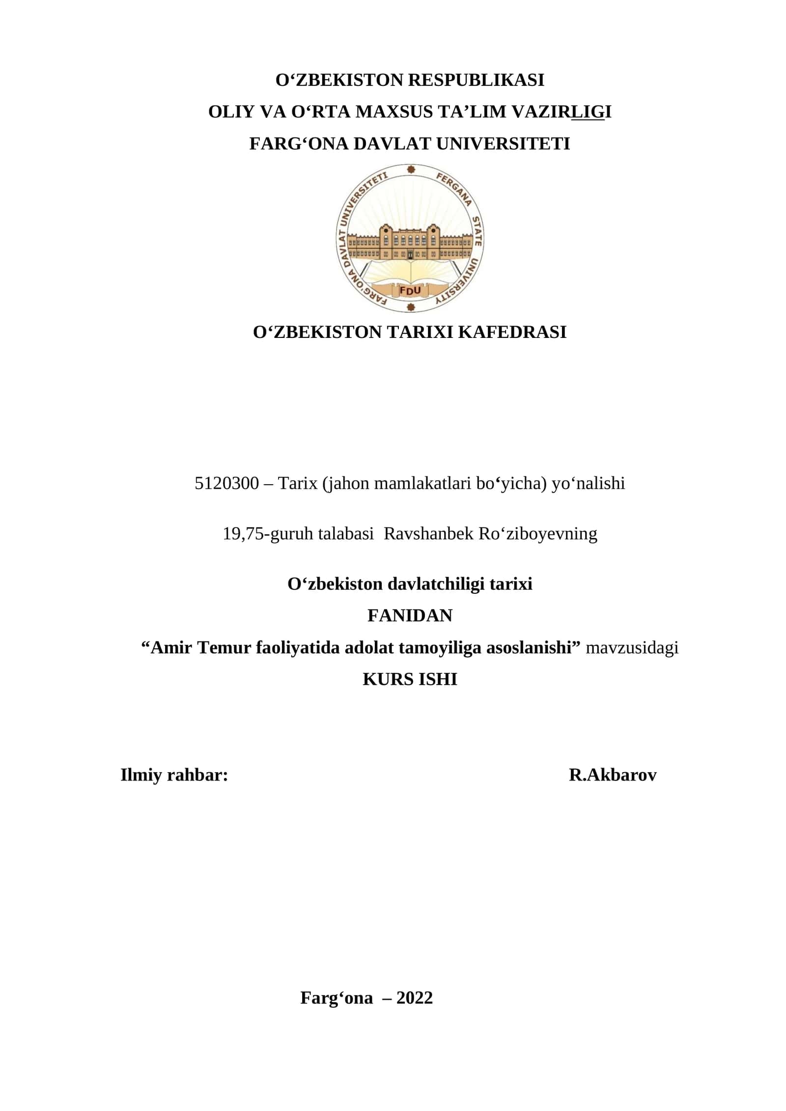 Amir Temur faoliyatida adolat tamoyiliga asoslanishi 1