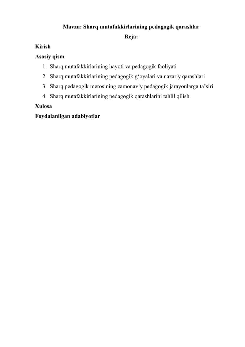 Sharq mutafakkirlarining pedagogik qarashlar 1