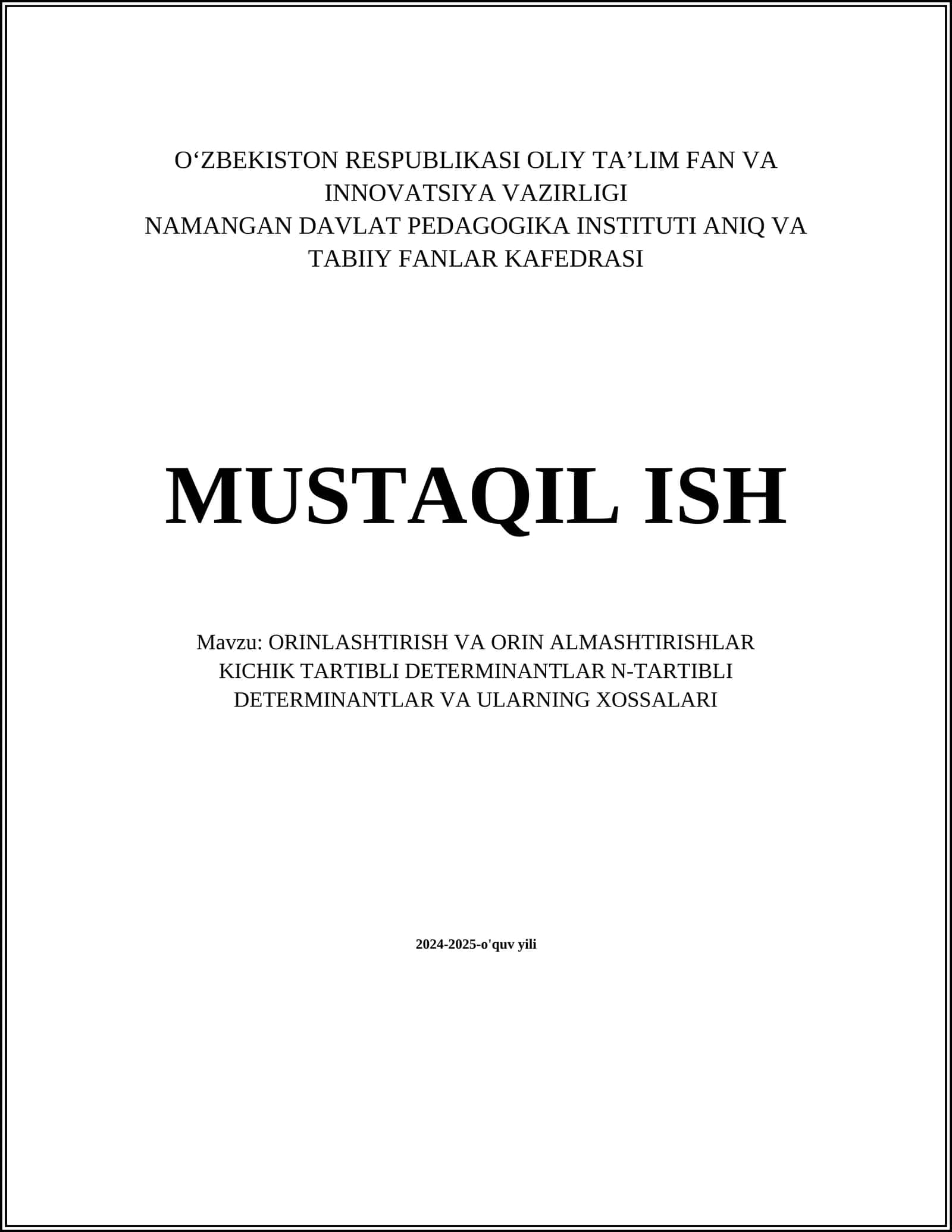 ORINLASHTIRISH VA ORIN ALMASHTIRISHLAR 1