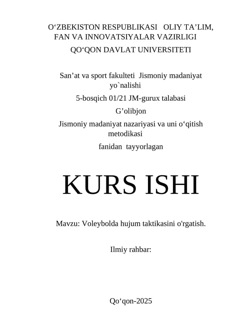 Voleybolda hujum taktikasini o'rgatish 1
