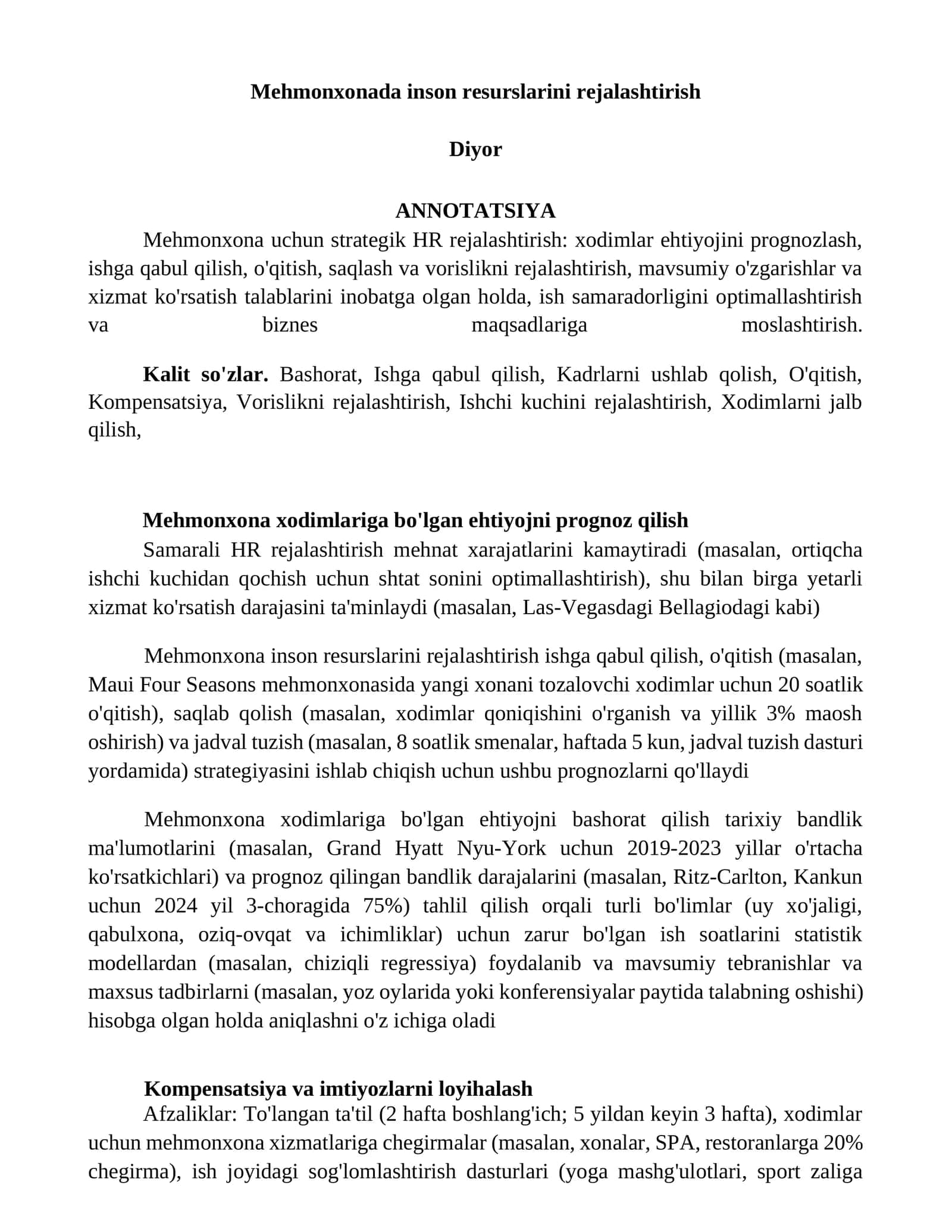 Mehmonxonada inson resurslarini rejalashtirish 1