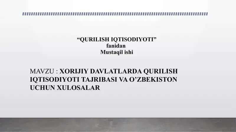 QURILISH IQTISODIYOTI 1