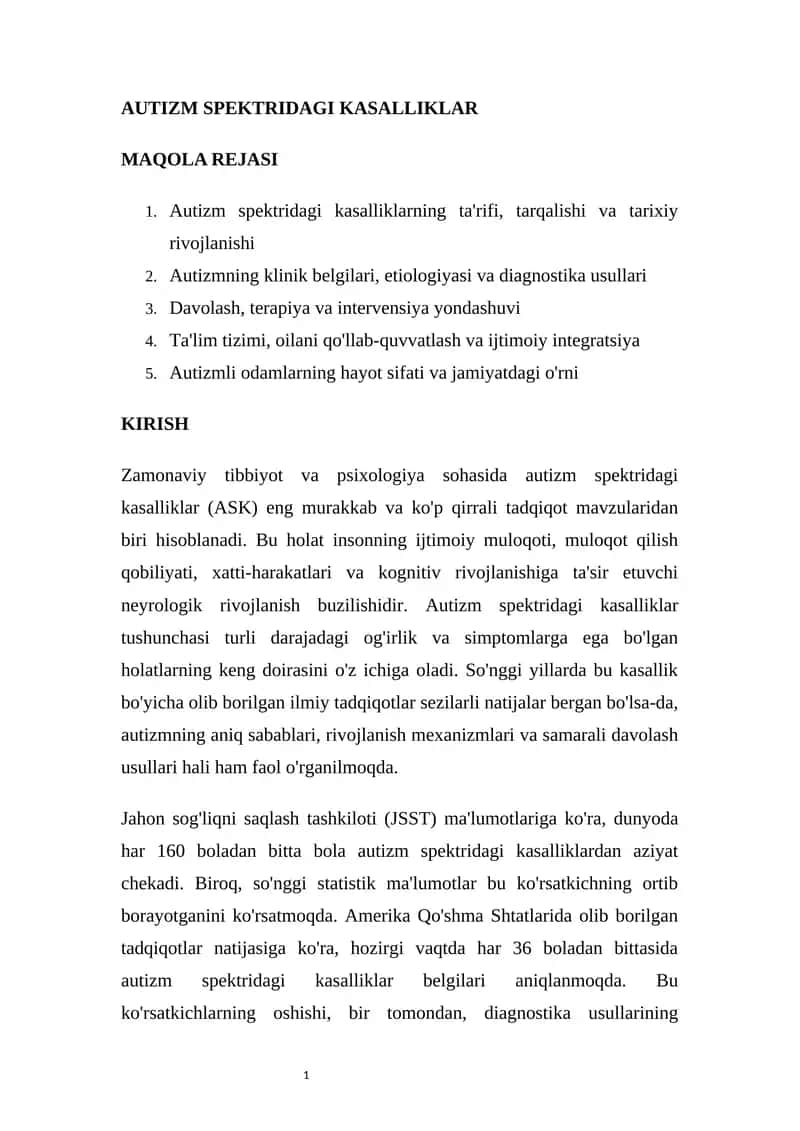 AUTIZM SPEKTRIDAGI KASALLIKLAR 1