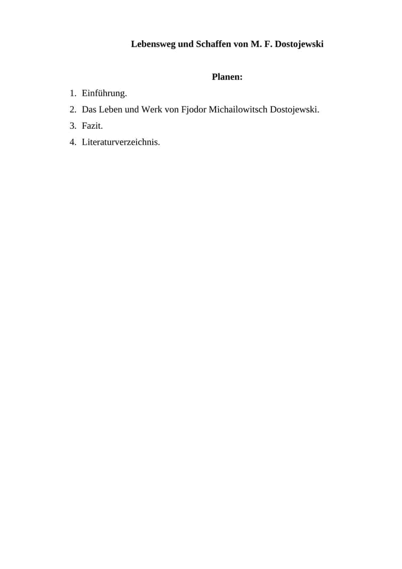 Lebensweg und Schaffen von M. F. Dostojewski 1