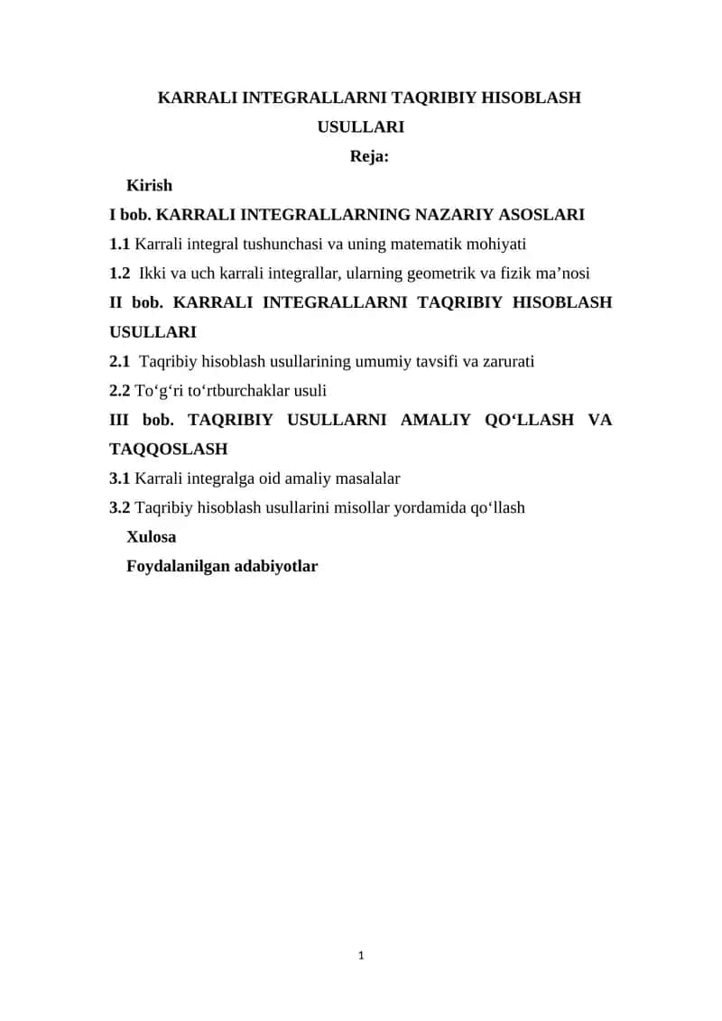 KARRALI INTEGRALLARNI TAQRIBIY HISOBLASH 1