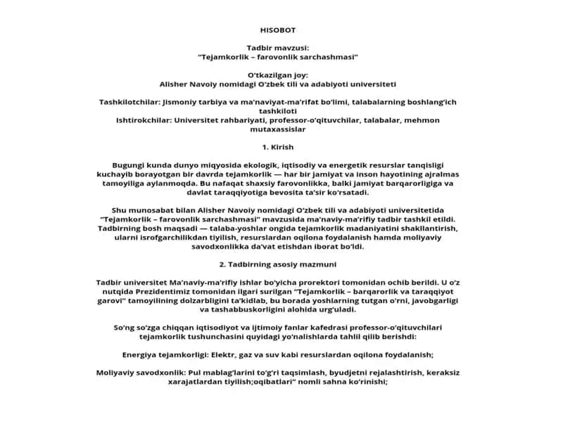 Tejamkorlik - farovonlik sarchashmasi 1
