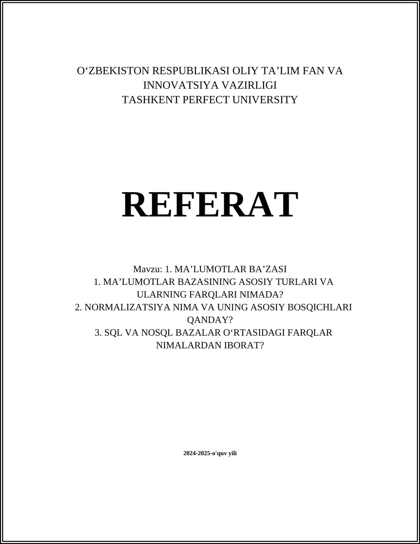 MA'LUMOTLAR BAZASI 1