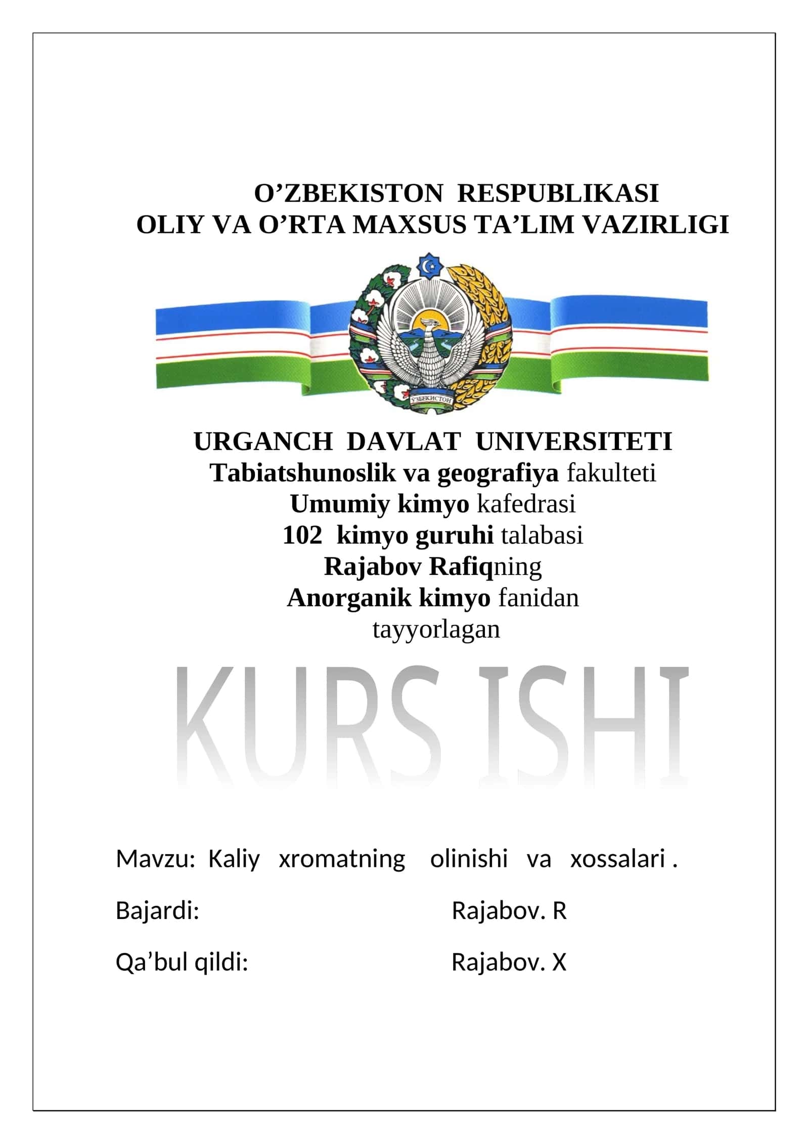 Kaliy xromatning olinishi va xossalari 1