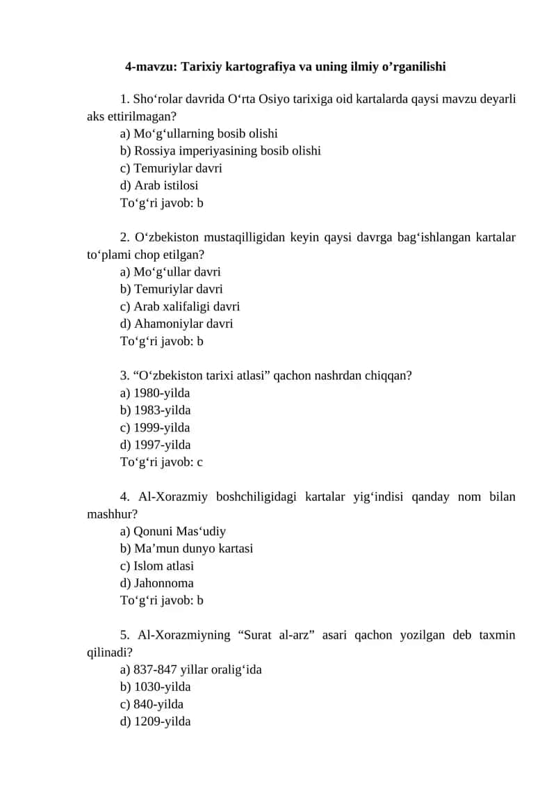 Tarixiy kartografiya va uning ilmiy o’rganilishi 1