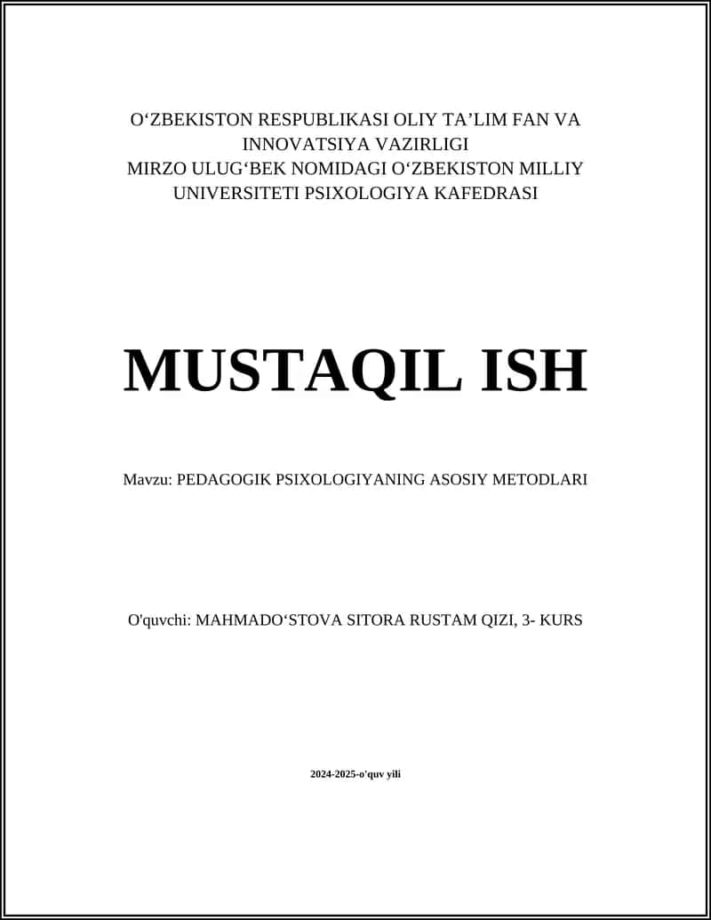 PEDAGOGIK PSIXOLOGIYANING ASOSIY METODLARI 1