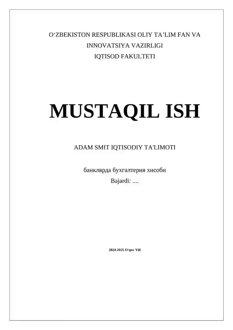 Adam Smit Iqtisodiy Ta'limoti