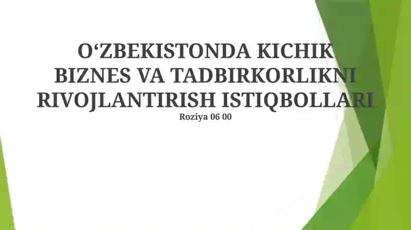 OʻZBEKISTONDA KICHIK BIZNES VA TADBIRKORLIKNI RIVOJLANTIRISH ISTIQBOLLARI