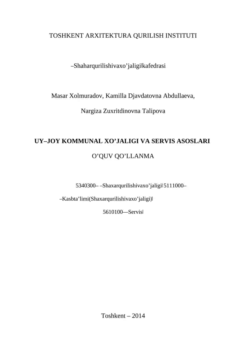 Uy-joy kommunal xo’jaligi va servis asoslari 1