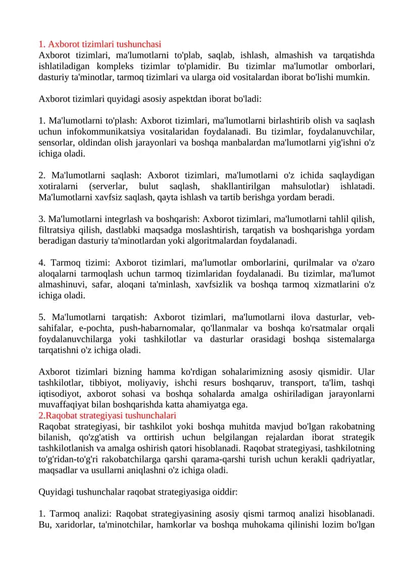 Axborot tizimlari tushunchasi 1