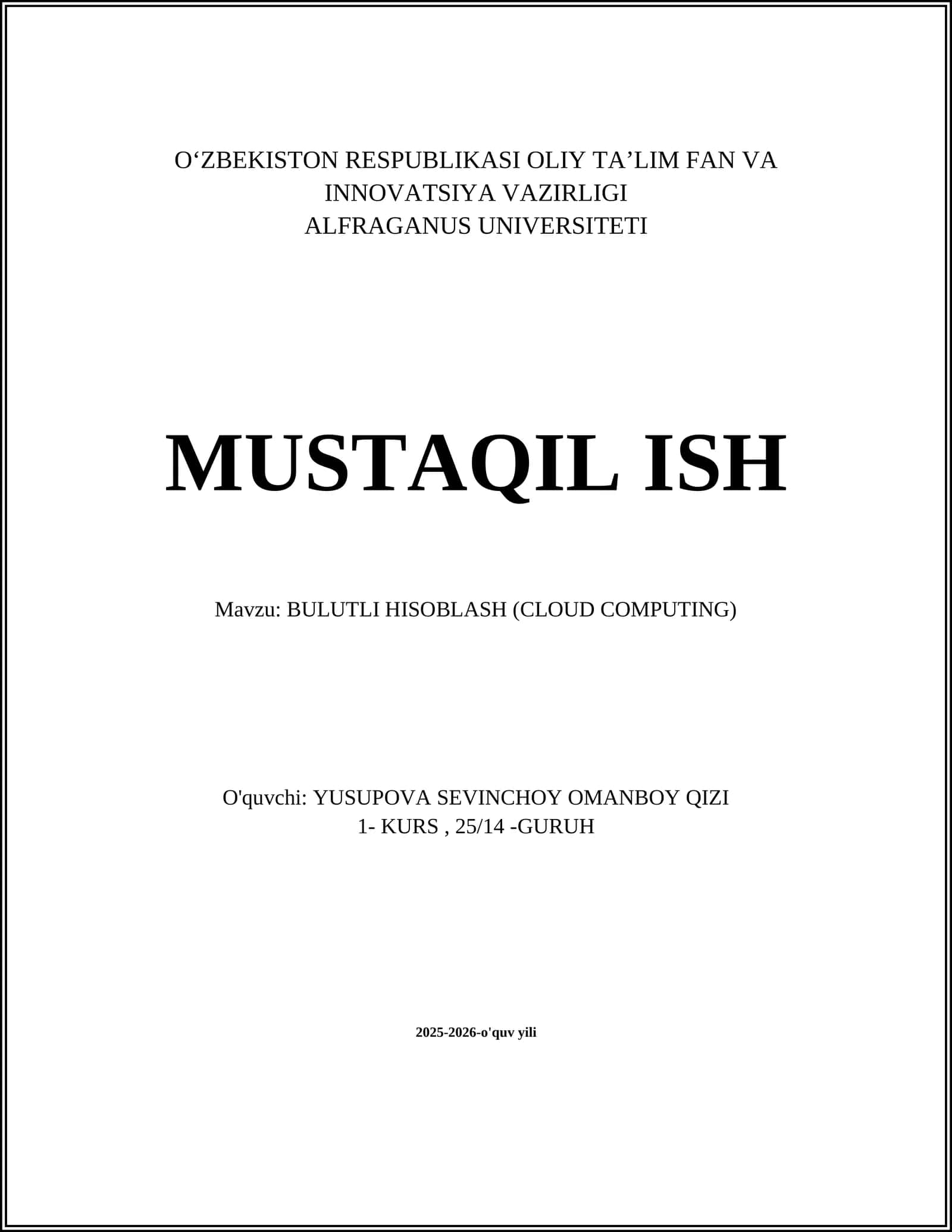 BULUTLI HISOBLASH (CLOUD COMPUTING) 1
