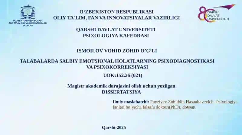 SALBIY EMOTSIONAL HOLATLARNING PSIXODIAGNOSTIKASI VA PSIXOKORREKSIYASI