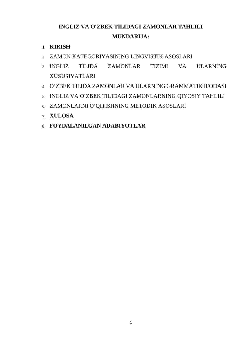 INGLIZ VA O'ZBEK TILIDAGI ZAMONLAR TAHLILI 1