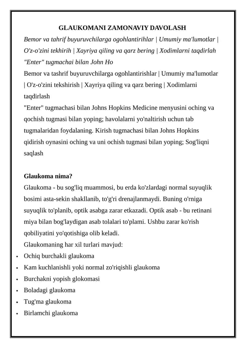 Glaukomaning turlari 1