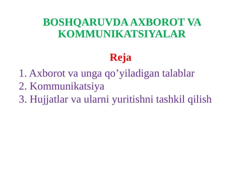 BOSHQARUVDA AXBOROT VA KOMMUNIKATSIYALAR 1